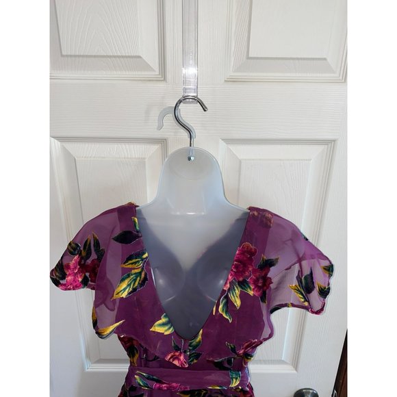 NWT Lulus Floral Passions Plum Purple Floral Velvet Wrap Midi Dress Size Large - Picture 8 of 13